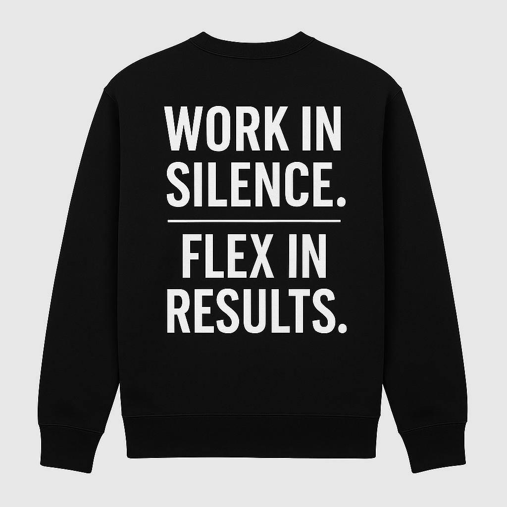 WORK IN SILENCE. FLEX IN RESULTS. – Unisex Oversized Streetwear Sweatshirt | W.I.S.F.I.R | Black & White | WearGenZYN