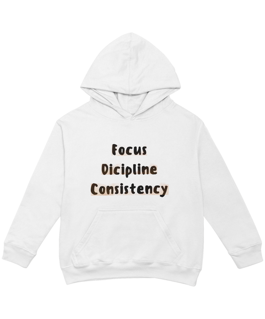 White Hoodie – Focus Discipline Consistency | Motivational Streetwear | Gen Z Oversized Hoodie