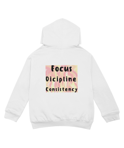 White Hoodie – Focus Discipline Consistency | Motivational Streetwear | Gen Z Oversized Hoodie